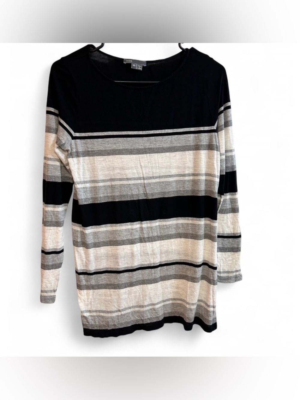 Vince Black, Gray & Cream Striped Long Sleeve Tee